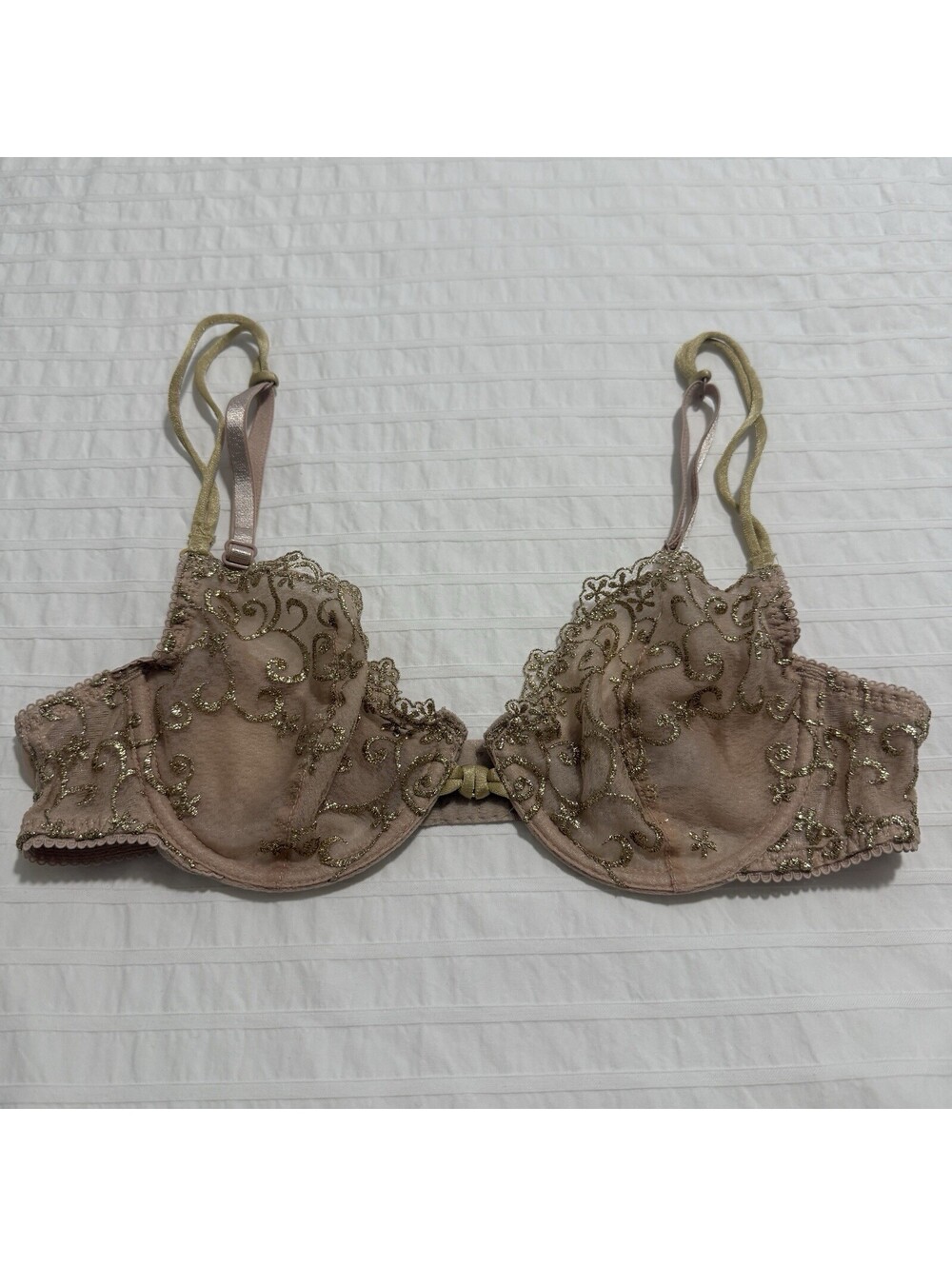 Victoria's Secret Nude Gold Metallic Plunge Bra Sz 34B Unlined Underwire